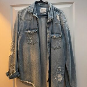 Zara Distressed Jean Jacket - denim